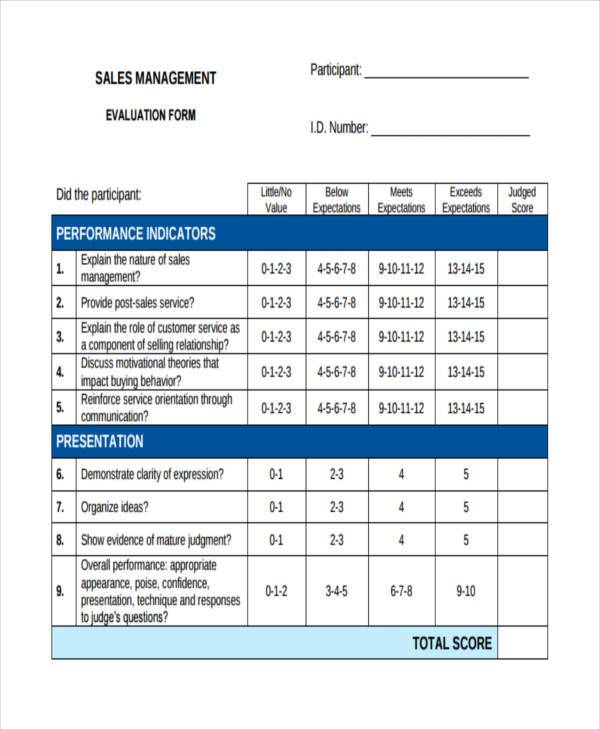 sales presentation evaluation form