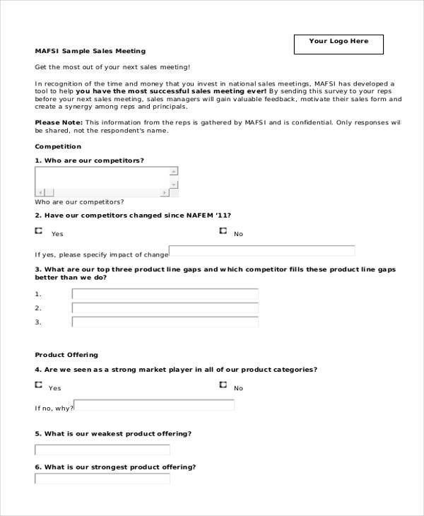sales meeting evaluation form