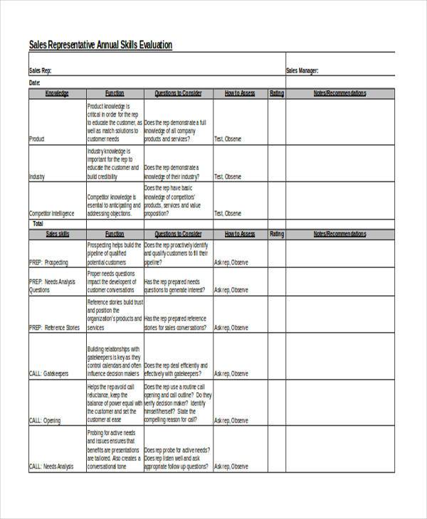 sales representative evaluation form