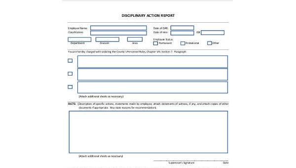 sample action report forms