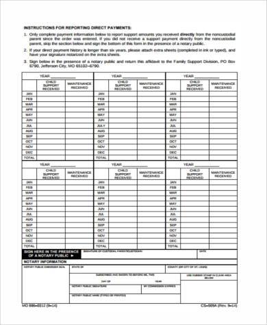sample affidavit of child support form