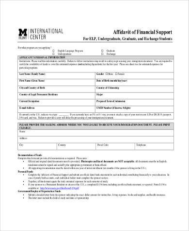 sample affidavit of financial support form