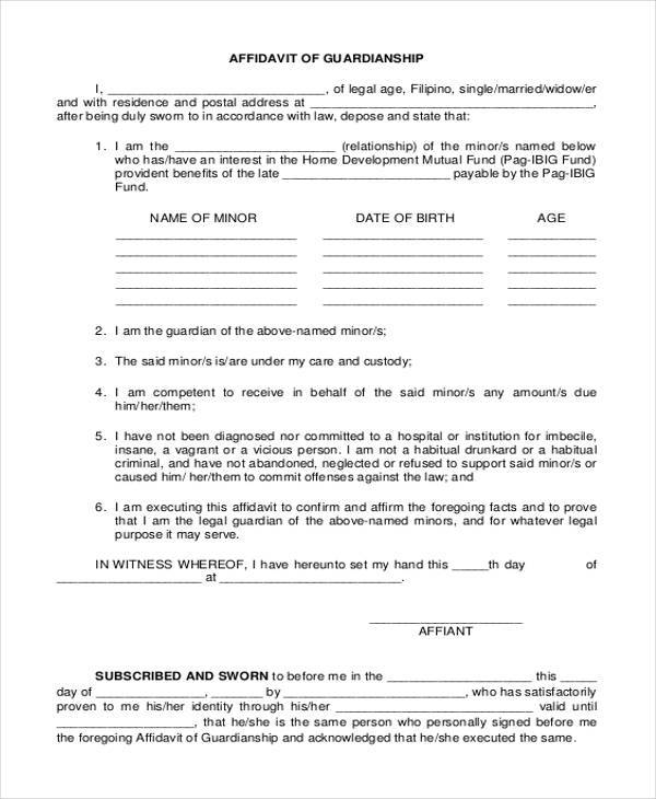 FREE 9+ Sample Guardianship Affidavit Forms in PDF | MS Word