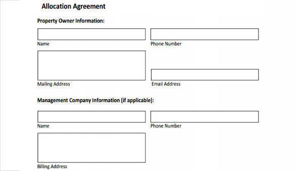 sample allocation agreement forms