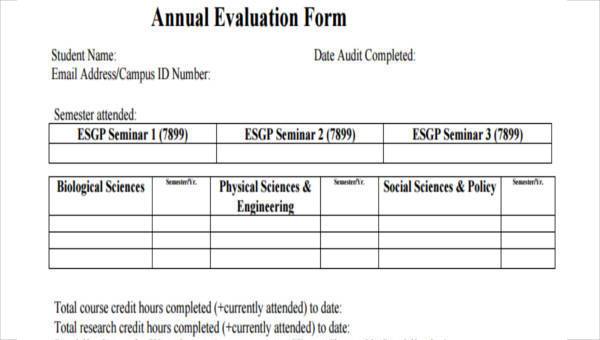 sample annual evaluation forms
