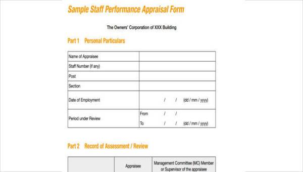 sample appraisal evaluation forms