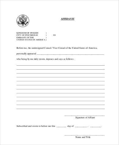 Free 20 Sample Blank Affidavit Forms In Pdf Ms Word Excel