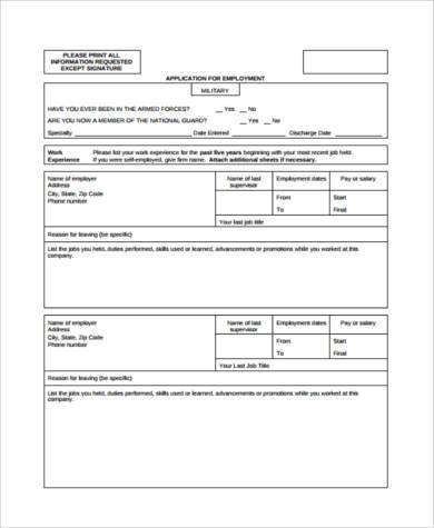 sample blank employment application form