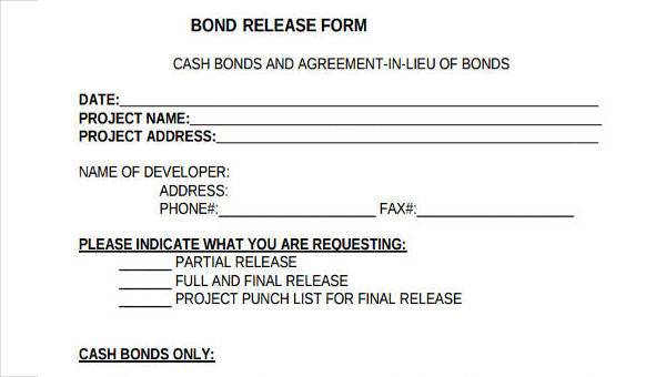 sample bond release forms