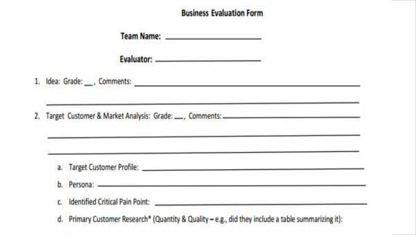 sample business evaluation forms