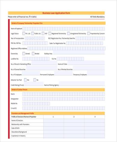 sample business loan application form
