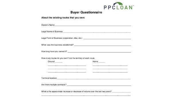 sample buyer questionnaire forms