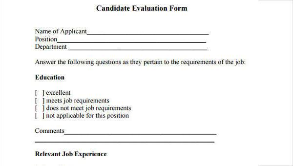 sample candidate evaluation forms