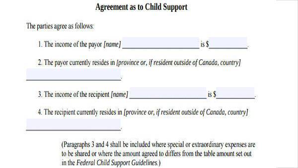 sample child support agreement forms