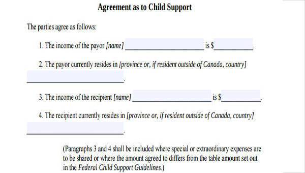 child support agreement template free download