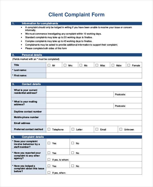 FREE 7+ Sample Generic Complaint Forms in PDF