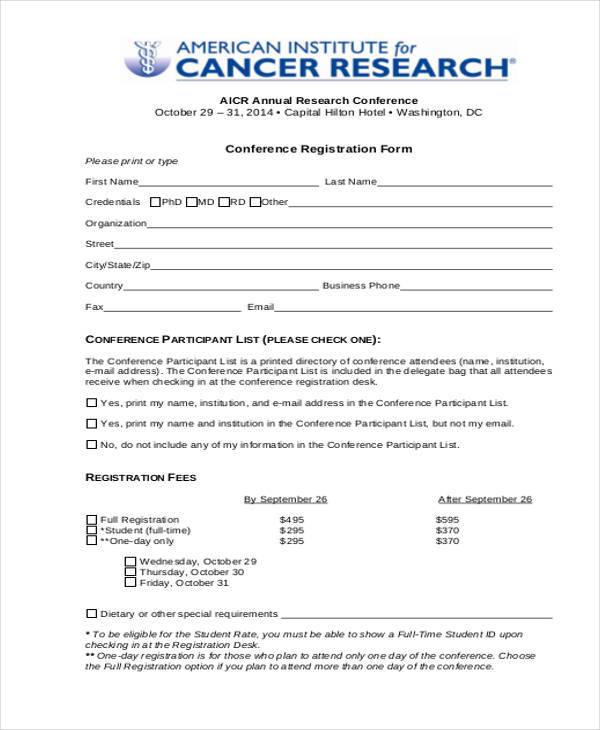 sample conference registration form