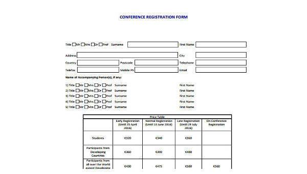 sample conference registration forms