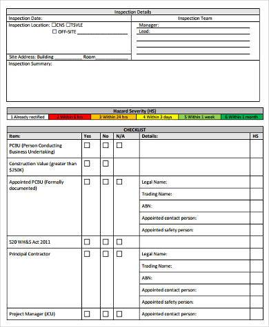 sample construction inspection checklist form