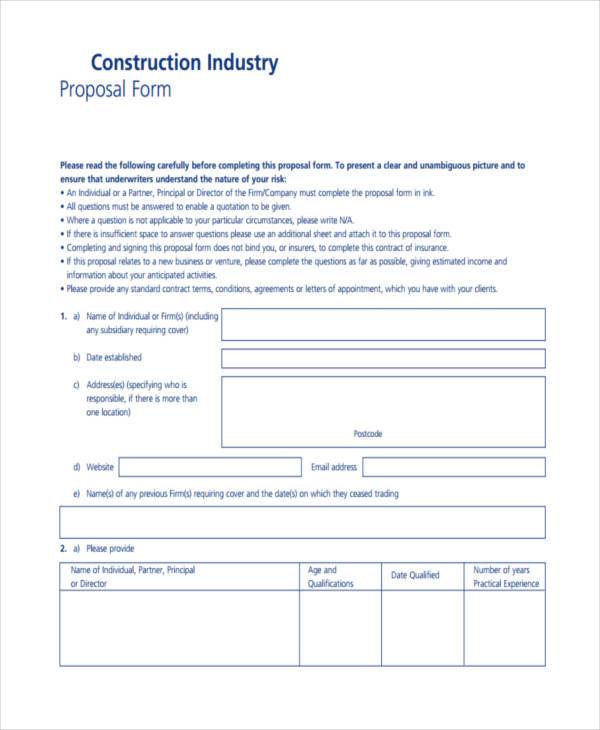 FREE 41+ Proposal Form Samples, PDF, MS Word, Google Docs, Excel