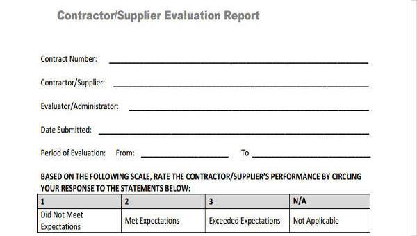 sample contractor evaluation forms