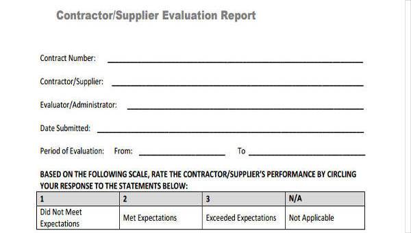 Free 8 Sample Contractor Evaluation Forms In Pdf Ms Word