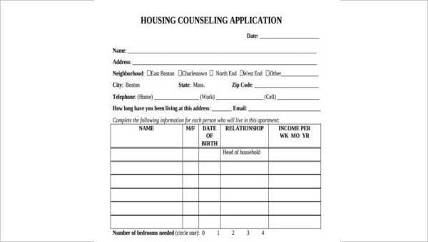 sample counseling application forms