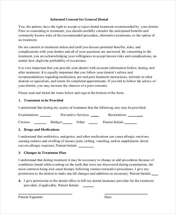 sample dental informed consent form
