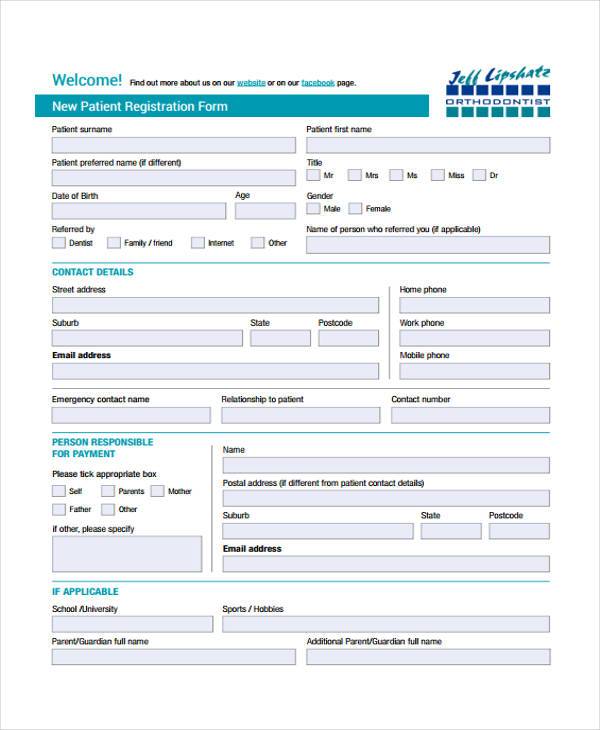 Free 9 Patient Registration Form Samples In Pdf Excel Ms Word 7282