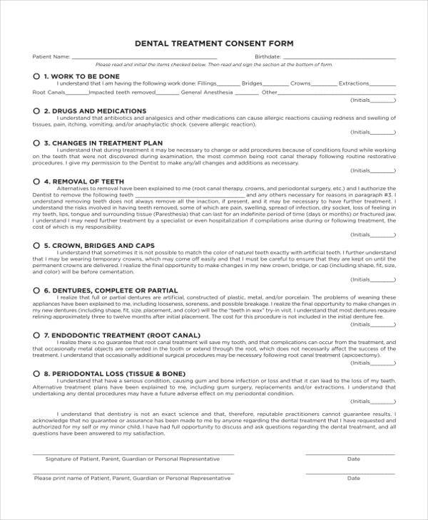 sample dental treatment consent form
