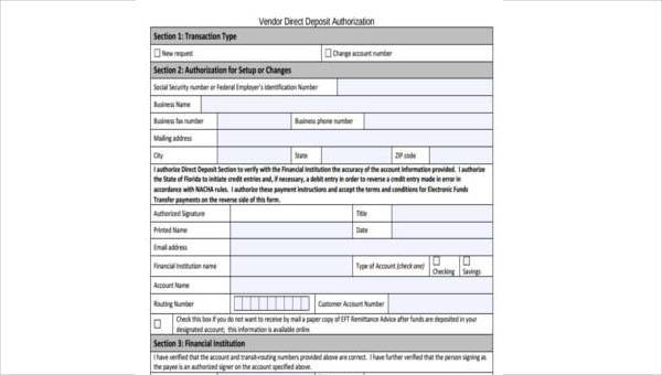 sample direct deposit authorization forms