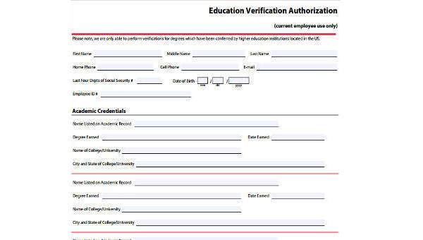 sample education verification forms