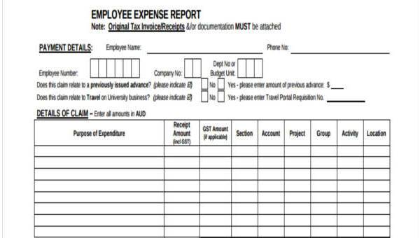 sample employee expense forms