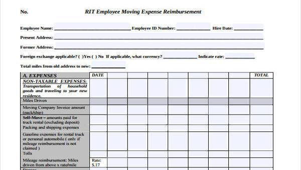 sample employee expense reimbursement forms