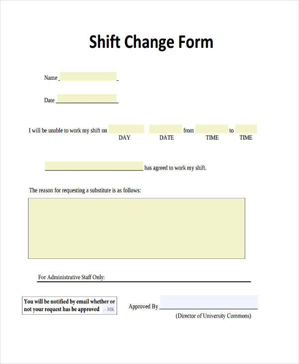 FREE 6+ Sample Employee Shift Change Forms in PDF MS Word