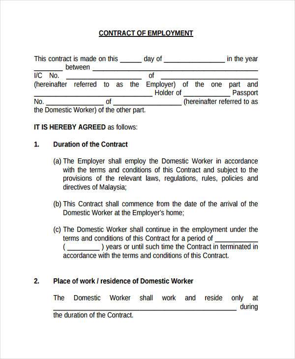 sample employment contract form