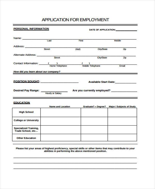 FREE 31+ Employment Application Sample Forms in PDF | MS Word | Excel