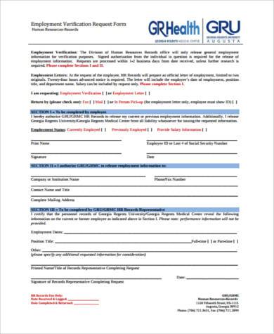 sample employment verification request form