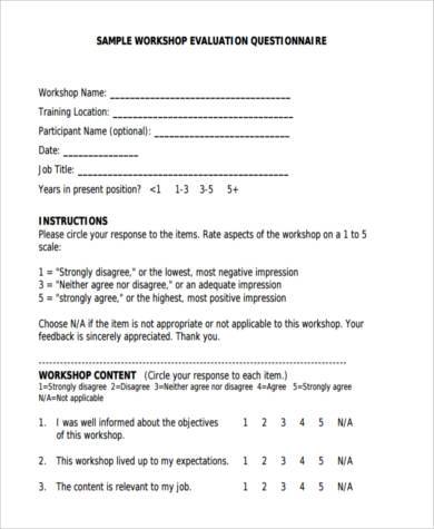 sample evaluation questionnaire form