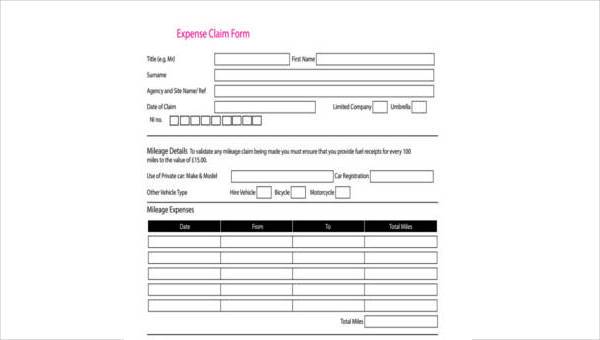 sample expense claim forms