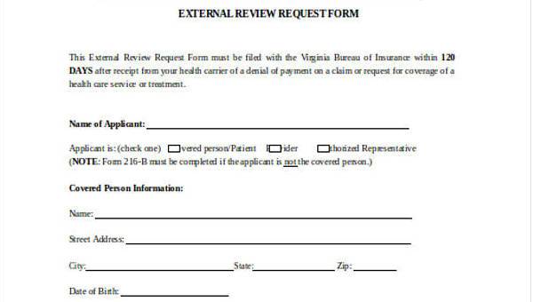 sample external review forms