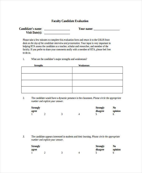 sample faculty candidate evaluation form