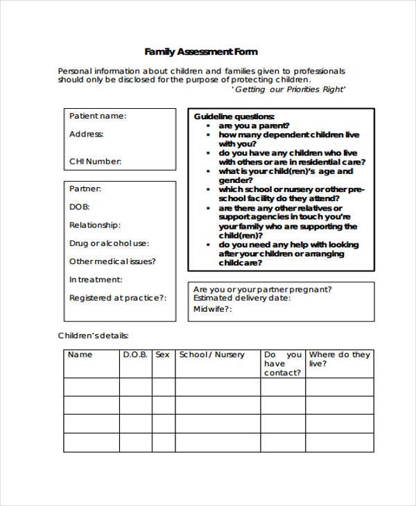 sample family assessment form