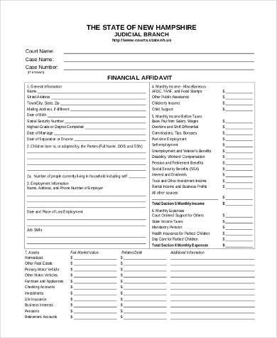 sample financial affidavit form example