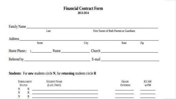 sample financial contract forms