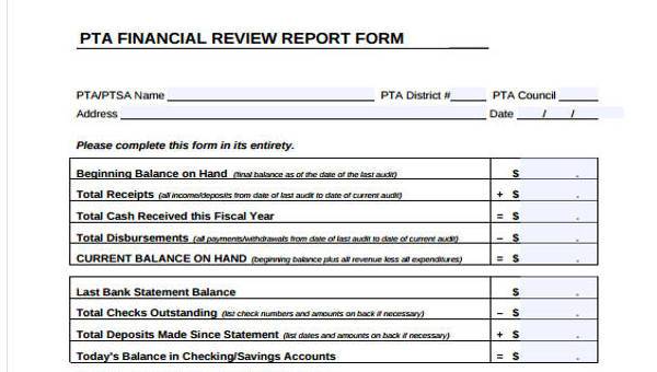 sample financial review forms