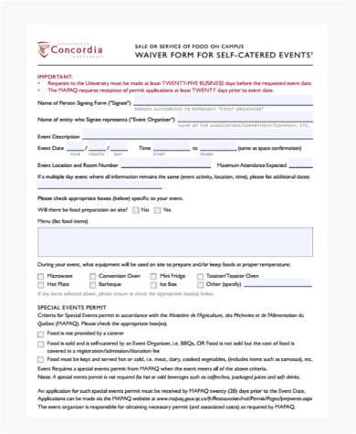 sample food waiver form in pdf
