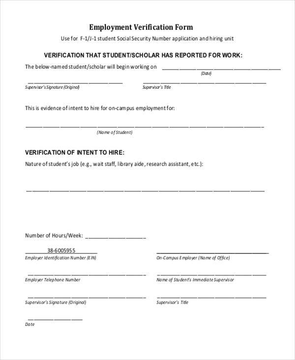 sample generic employment verification form
