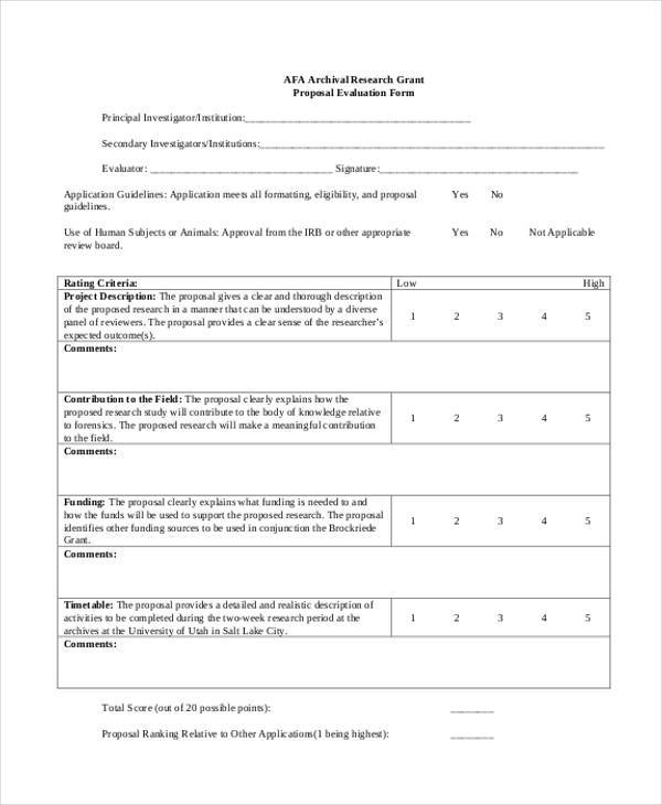 sample grant proposal evaluation form