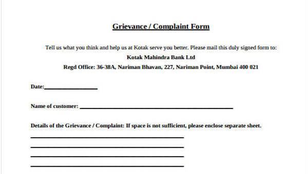 sample grievance complaint forms